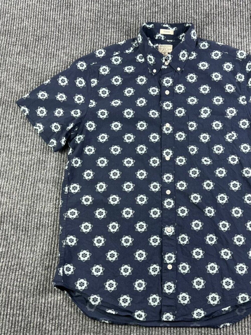 J.Crew Secret Wash Shirting Stretch Short Sleeve Floral Button Down Blue